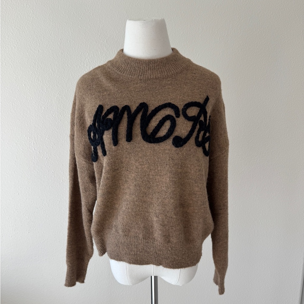 Stitch + Feather Women’s ‘Amore’ Crew Neck Sweater, Heathered Brown, SMALL